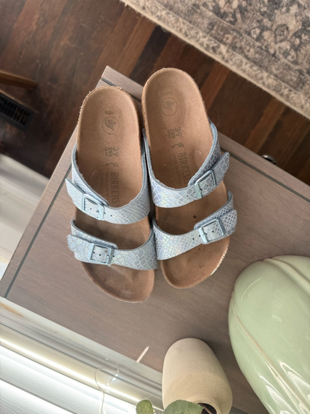 Birkenstock Arizona Two-Strap Sandal in Light Blue Snake-Print - Picture 2 of 4